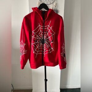 SHEIN Red Hoodie with White Web Design